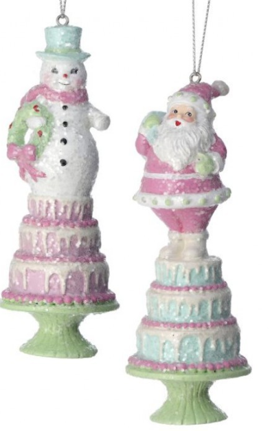 5.5" Resin Santa/Snowman On cake Ornament 2Ast-pre-Order