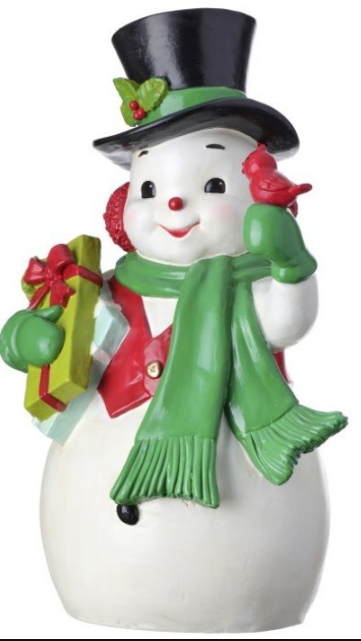 13.5" Resin SnowMan Holding Gifts & Cardinal-Pre-Order