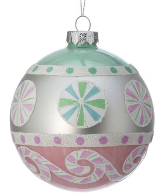 4" Glass Pastel Peppermint Ball Ornament-Pre-Order