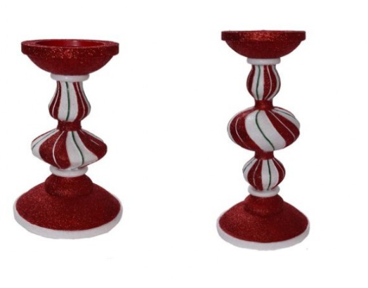 9-12" Rsn Peppermint Stripe Candlestick set/2 - Pre-Order