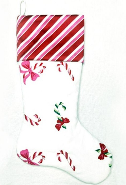 20" Canvas Embrd Pastel Candy Cane Stocking - Pre-Order