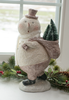 12.5" Surprised Snowman Carrying Tree - Pre-order