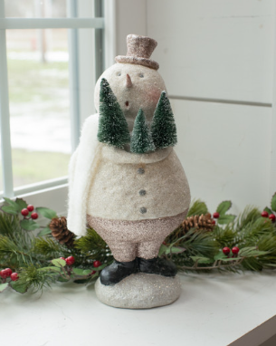 12.5" Surprised Snowman Holding Trees - pre-order