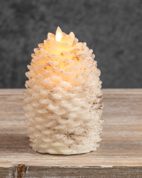 6" Moving Flame White Pinecone Candle - Pre-order