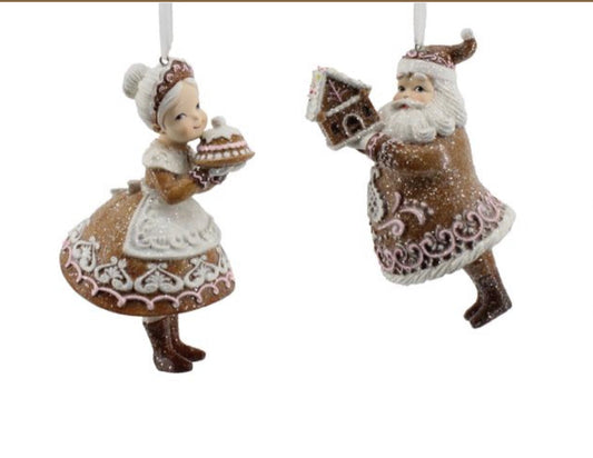 Gingerbread Mr/Mrs Santa ornaments-preorder